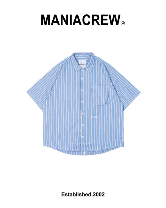 MANIACREW 25SS 3D Patch Pocket Stripe Shirt