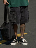 BROS 26SS Washed Black Distressed Cargo Shorts